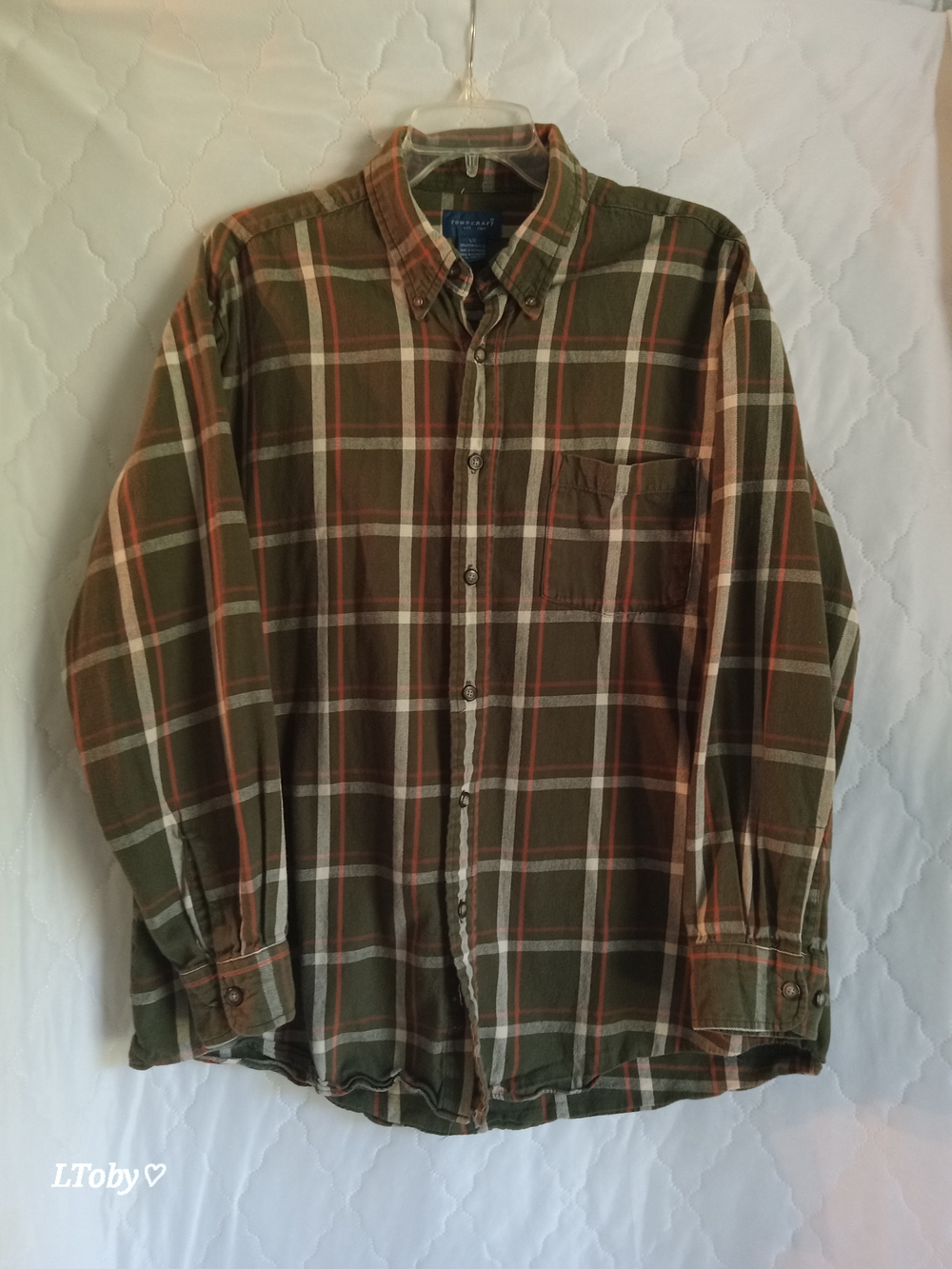 Towncraft Olive Plaid Button-Down Shirt with Tan & Cream Stripes